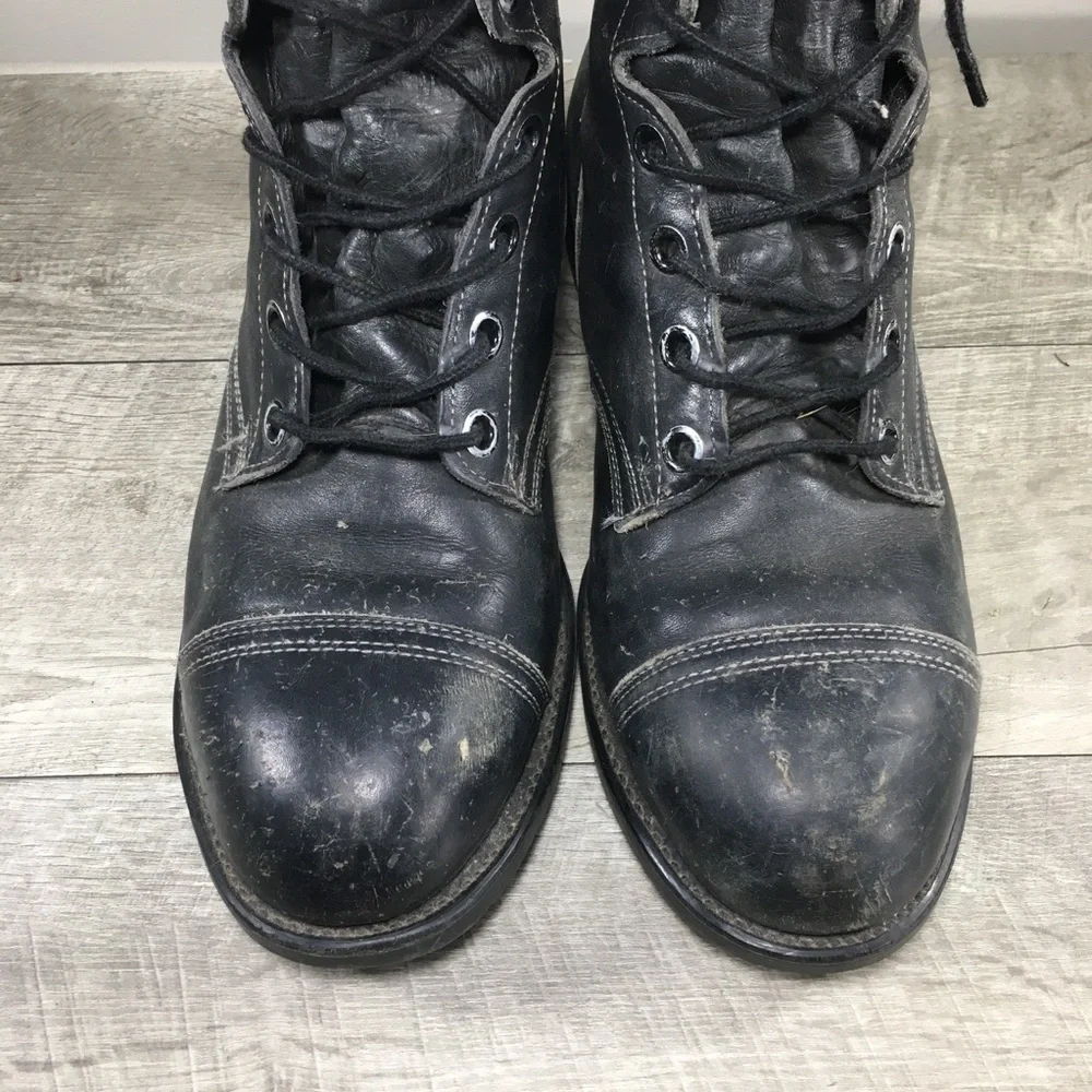 Vintage 90's Combat Work Steel Toe Punk Leather Motorcycle Biker Mens Boots 10 W